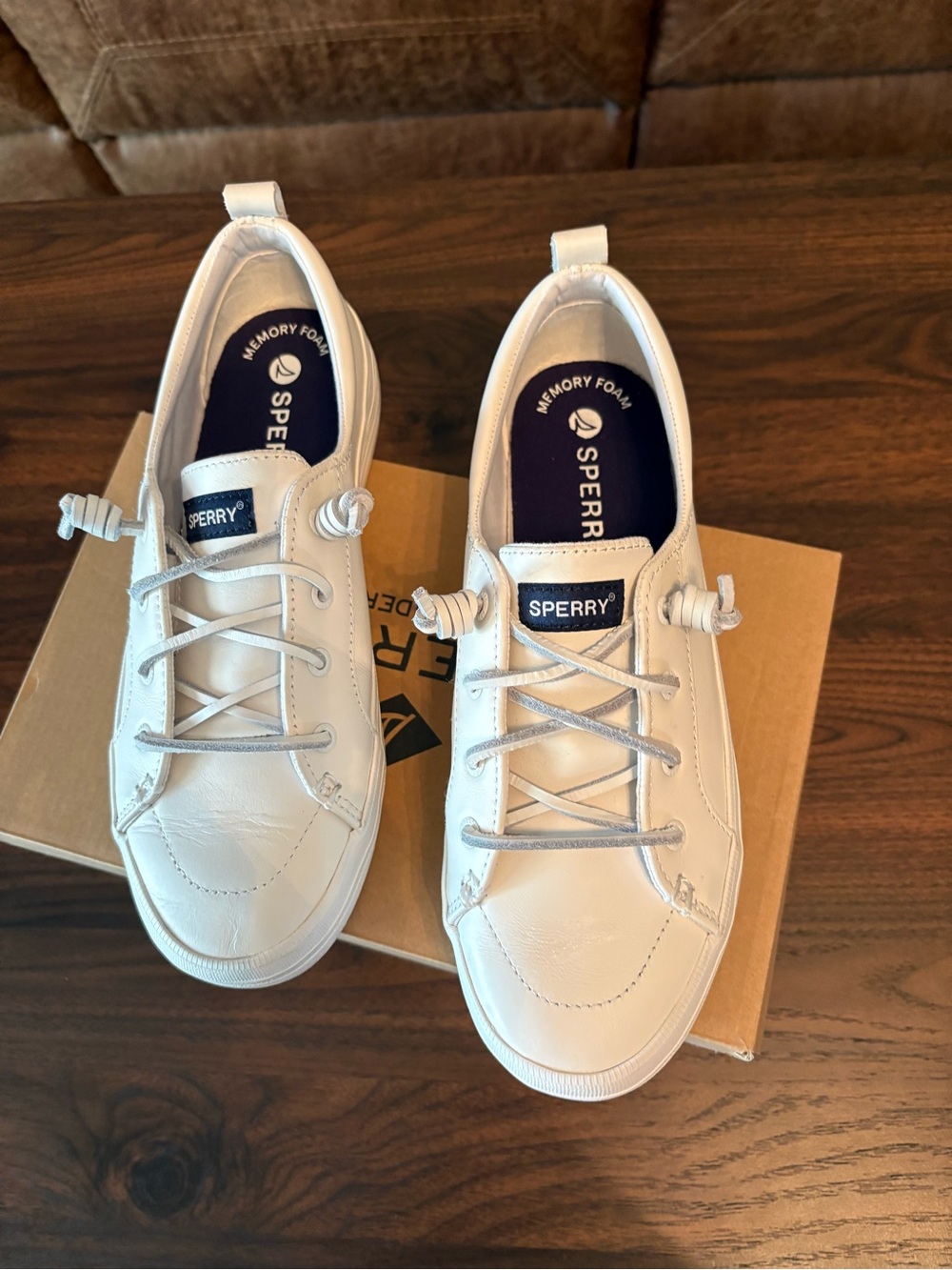 Sperry White Leather Slip-On Casual Sneakers with rawhide Laces